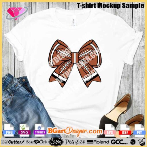 Retro Football Bow T-Shirt Design for Cricut and Silhouette Users. Perfect for Fall Football Enthusiasts and Game Day Fashionistas. Elevate Your Style with Our Unique Coquette Bow PNG Design. Ideal for Football Moms and Sporty Sublimation Projects.