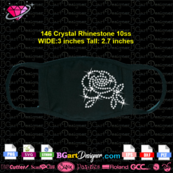 small rose rhinestone svg cricut silhouette download, small rose flower mask vector template iron on transfer