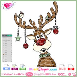 Ugly sweater reindeer Rudolph svg cricut silhouette, Rudolph sublimation Christmas clipart
