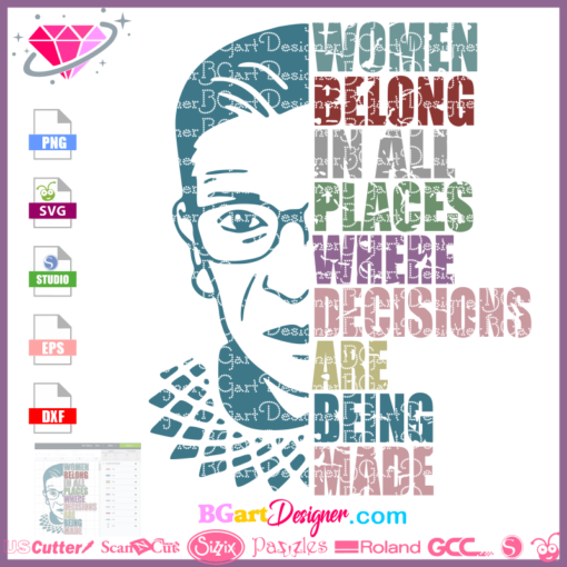 Ruth Bader Ginsburg svg cricut silhouette, Women Belong in All Places Where Decisions Are Being Made, Notorious RBG svg Download, Print clipart sunlimation