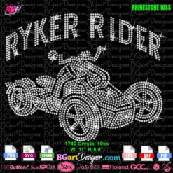 Ryker Rider rhinestone design template with Can-Am motorbike, 10ss crystals and cutting file formats