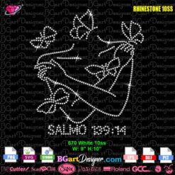 Digital rhinestone template Salmo 139 14 with butterfly woman silhouette, compatible with Cricut and automatic rhinestone machines