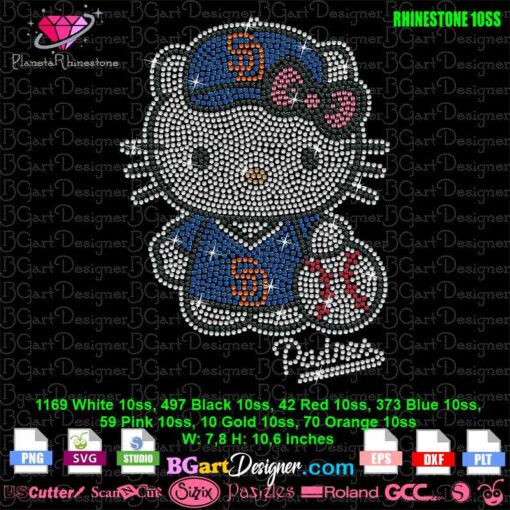 hello kitty san diego padres rhinestone svg, hello kitty sd padres bling rhinestone transfer svg cricut download