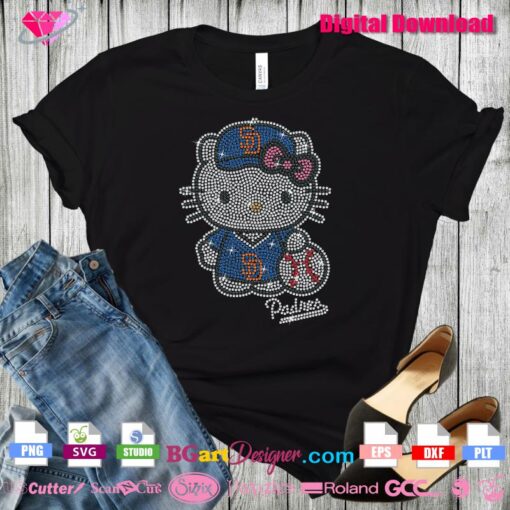 hello kitty San diego padres baseball logo rhinestone svg transfer shirt