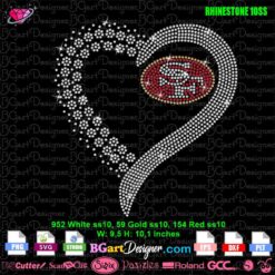Heart San Francisco 49ers rhinestone svg, heart 49ers logo rhinestone svg cricut