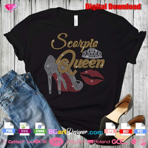 Scorpio queen high heel shoes bling rhinestone transfer download