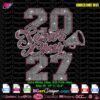 Pink and white Senior Cheer 2027 rhinestone template with varsity numbers and a megaphone svg plt spangle cricut machine