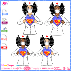 Super nurse black girl svg, black girl lpn svg, black nurse with afro svg, strong afro woman svg