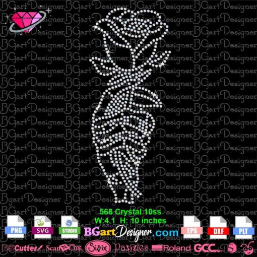 Floral skeleton hand rhinestone Svg, Hand with rose and butterfly bling template Svg, Bones finger Svg, Skeleton hand Svg, Halloween cut file, File for cricut, Eps, Png, Dxf