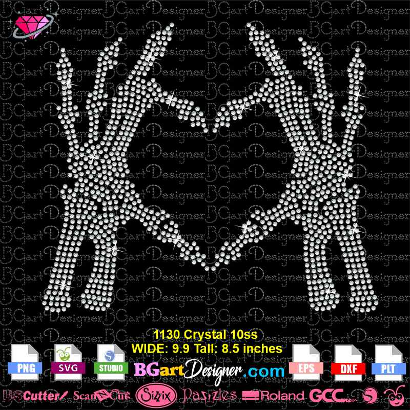 lllᐅ Skeleton Hand Heart Rhinestone SVG - Digital bling template