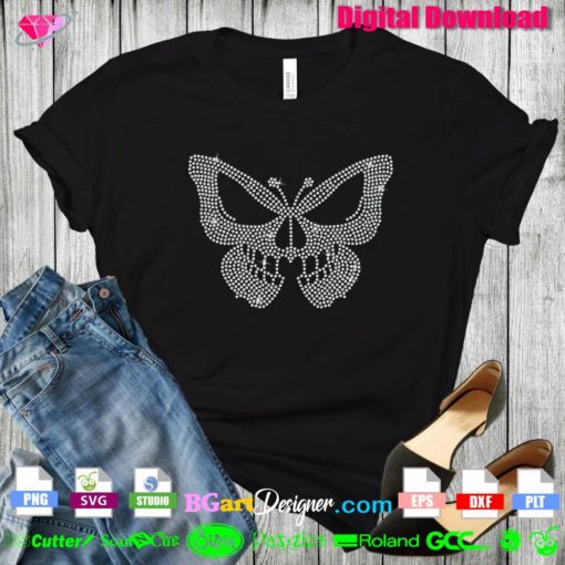 skull butterfly bling template svg cricut silhouette, halloween rose skull svg bling