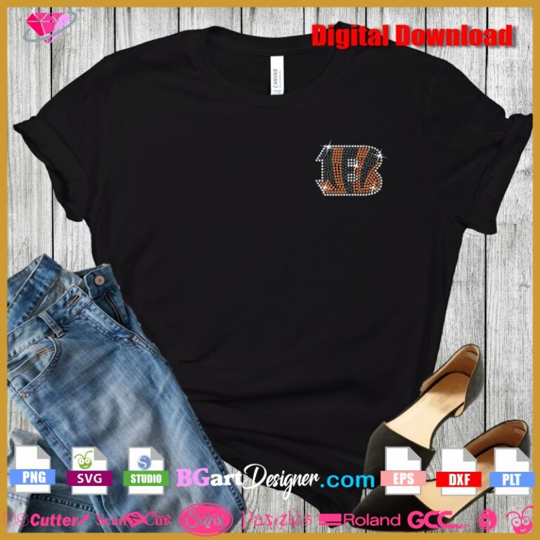 Lllᐅ Small Cincinnati Bengals Logo Rhinestone SVG - Bling Cricut File