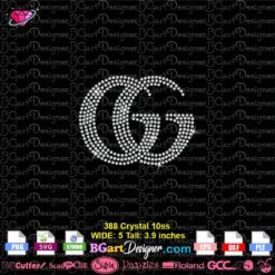 Gucci GG small logo rhinestone svg, gucci logo digital bling rhinestone template