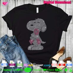 snoopy pink ribbon rhinestone template svg, snoopy cancer bling transfer svg download, breast cancer rhinestone svg cricut