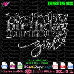 birthday girl stacked rhinestone svg, birthday girl wavy text svg
