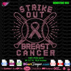 strike out breast cancer baseball pink ribbon rhinestone svg
