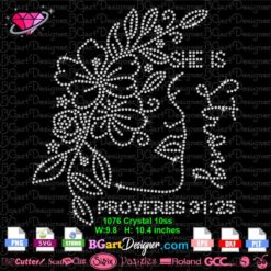 strong floral woman face rhinestone svg, she is strong proverbs 31 bling rhinestone svg cricut silhouette