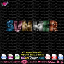 summer multicolor rhinestone template svg cricut silhouette, hello summer digital rhinestone template svg