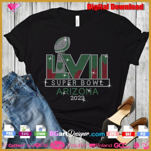 super bowl arizona 2023 rhinestone template transfer