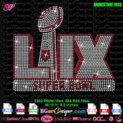 Super Bowl LIX 2025 layered rhinestone SVG design featuring vibrant patterns and text, perfect for DIY t-shirts and craft projects with Cricut and Silhouette