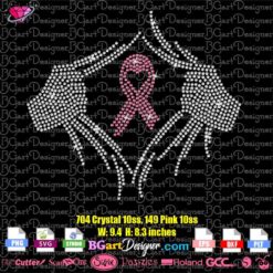 Super hero pink ribbon rhinestone svg cricut silhouette, super hero cancer awareness transfer bling template