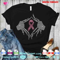 super hero pink ribbon digital rhinestone template svg cricut silhouette, cancer digital transfer download