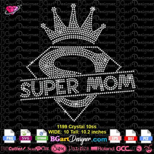 super mom crown rhinestone template svg, super mom crown bling svg cricut silhouette