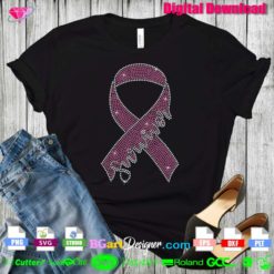 survivor pink ribbon bling rhinestone svg, survivor awareness rhinestone transfer, pink ribbon survivor rhinestone t-shirt