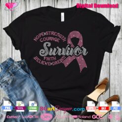 survivor bling digital rhinestone template transfer shirt cancer gift