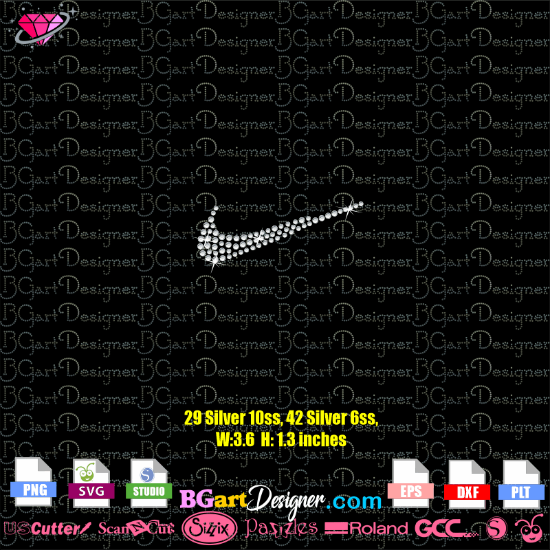 lllᐅ Small Nike Swoosh Rhinestone SVG - bling transfer template cricut