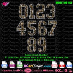 Leopard print rhinestone SVG bundle for numbers 0-9, customizable and compatible with Cricut and Silhouette machines.