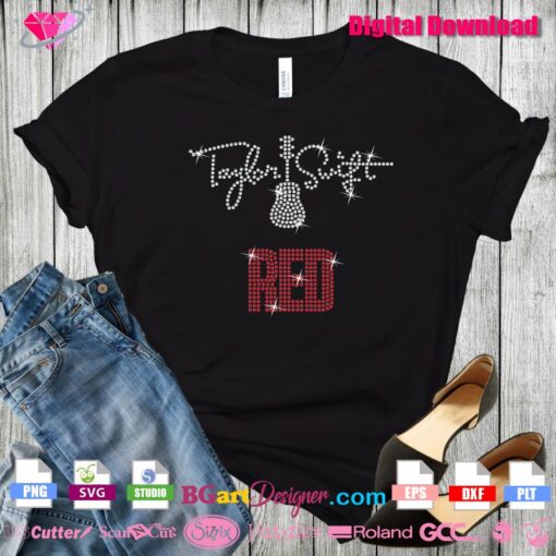 taylor swift guitar red rhinestone svg download, taylor swift bling rhinestone shirt