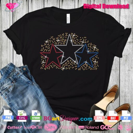 memorial day stars rhinestone svg cricut, independence day bling rhinestone transfer