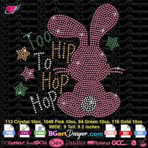 toohip to hop bunny easter rhinestone svg cricut silhouette, rabbit rhinestone template svg