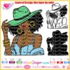 Trendy urban fashion Afro woman in cowboy hat vector design. Instant digital download for layered SVG, PNG, and DXF files. Perfect for Cricut and Silhouette cutting machines. Enhance your t-shirt designs and craft projects with this stylish, layered vector file.