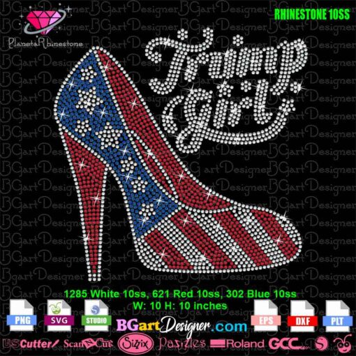 Trump Girl American Flag High Heel Rhinestone SVG Design - Digital Download for Cricut and Silhouette - Includes SVG, EPS, DXF, PLT, PNG Formats - Perfect for T-Shirts, Mugs, and DIY Crafts