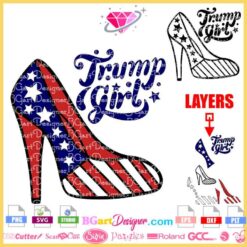 Patriotic Girl trump American Flag High Heel SVG Design - Digital Download for Cricut and Silhouette - Includes SVG, EPS, DXF, PLT, PNG Formats - Perfect for T-Shirts, Mugs, and DIY Crafts