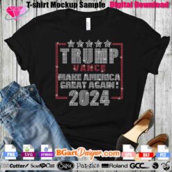 Digital Rhinestone SVG for Trump Vance 2024 Campaign T-Shirts. Instantly downloadable design for Cricut and Silhouette machines. Create stunning 'Make America Great Again' apparel with this detailed rhinestone template