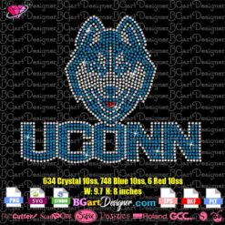 Uconn Huskies university connecticut rhinestone svg cricut silhouette, uconn logo bling rhinestone template file