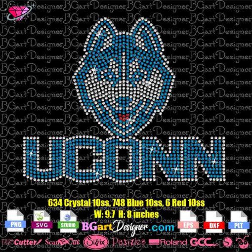 Uconn Huskies university connecticut rhinestone svg cricut silhouette, uconn logo bling rhinestone template file