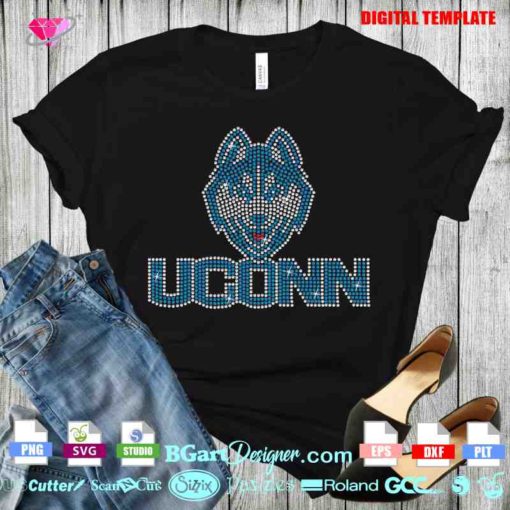 uconn husky logo rhinestone bling svg plt download, wolf rhinestone svg cut file