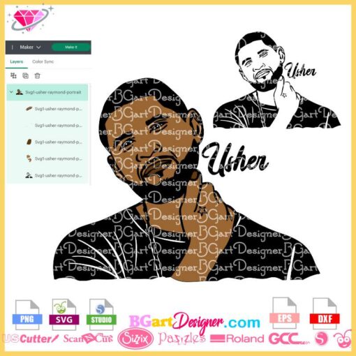 Usher Raymond portrait svg, usher singer face svg,