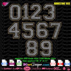 SS10 varsity rhinestone template bundle with large numbers 0 through 9