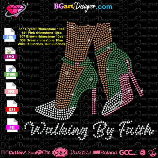 walking by faith high heel aka rhinestone cricut silhouette download svg, walking by faith bling heel black woman svg, alpha kappa alpha high heel woman walking by faith template iron on transfer