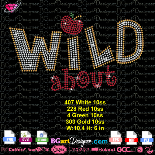 Wild apple rhinestone template svg cricut silhouette, wild about grade digital layered bling design