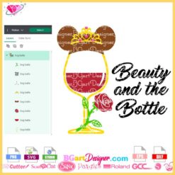Beauty and the beast wine glass svg cricut silhouette, belle drunk disney glass svg, beauty and the bottle svg layered vinyl, disney princess wine glass svg cutting file