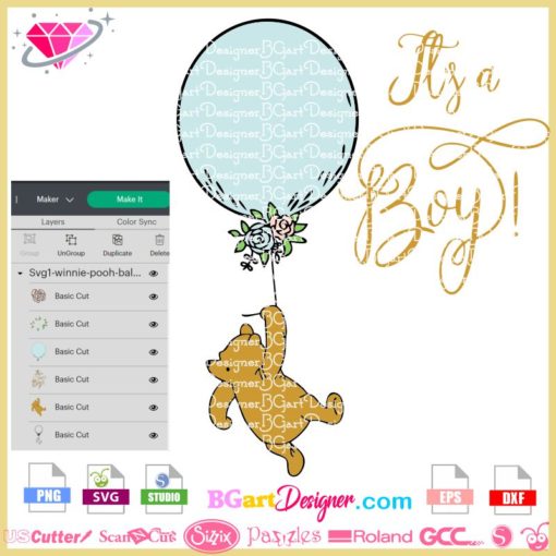 winnie pooh balloon it's a boy svg cut file cricut silhouette