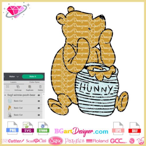 winnie pooh hunny svg cricut silhouette, it's a boy svg vector layered