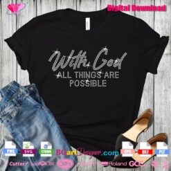 With God All Things Are Possible rhinestone svg, bible verse rhinestone svg, Mathew 19 26 rhinestone svg download