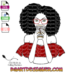 Woman with Afro hair and glasses drinking coffee svg,sipping tea svg,black girl svg,afro svg black woman svg natural hair,coffee svg